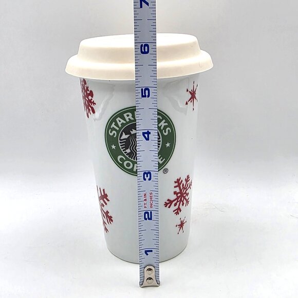STARBUCKS 2010 Collectible Red Snowflakes Holiday Travel Tumbler Mug Rubber Lid - Picture 10 of 10
